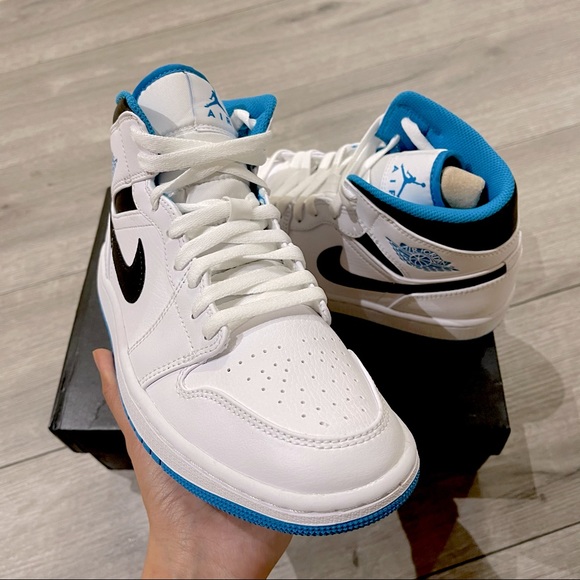 Air Jordan 1 Mid Laser Blue/White/Black - Picture 5 of 10
